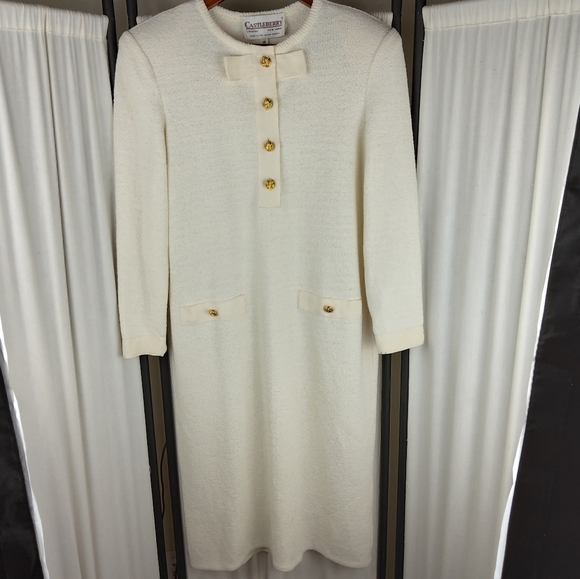 Castleberry Dresses & Skirts - Castleberry Cashmere Dress, Ivory with Gold Buttons, Size‎ 14